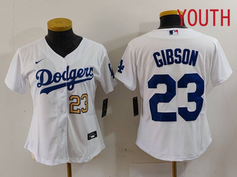 Youth Los Angeles Dodgers 23 Gibson White Nike Game 2024 MLB Jersey style 2